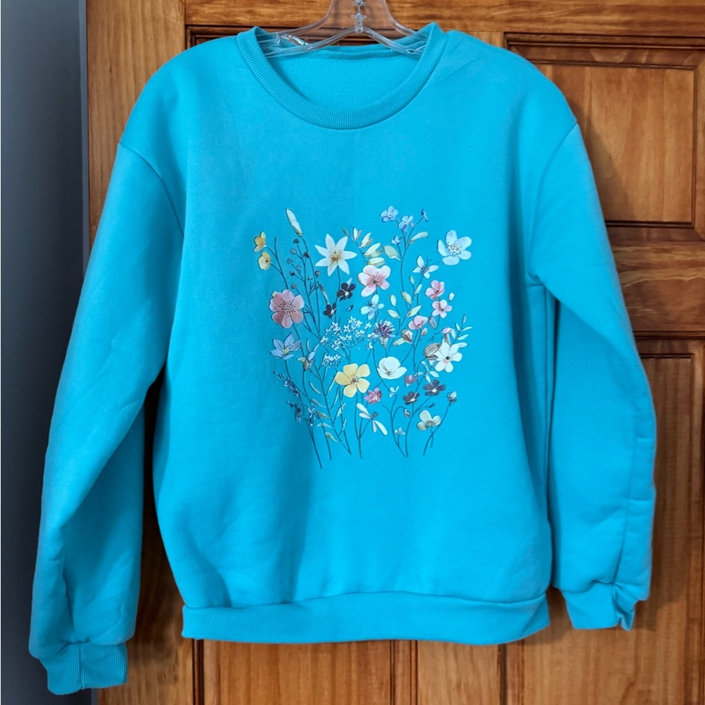 Turquoise Floral Crewneck Sweatshirt
